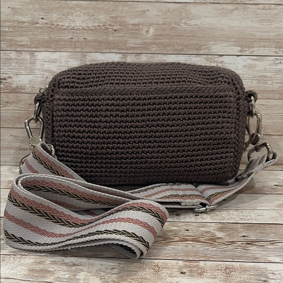 The Sak Dark Brown Crochet Crossbody Bag with Multicolor Strap - Picture 1 of 13